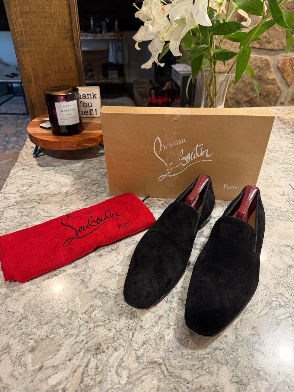 Christian Louboutin Dandelion Black Suede Men’s Slip-On Loafers